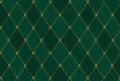 The primary subject of the image is a green and gold patterned fabric. The setting is a wall, and the visual style appears to be a patterned fabric. The colors and mood of the image are predominantly green and gold, creating a warm and inviting atmosphere.